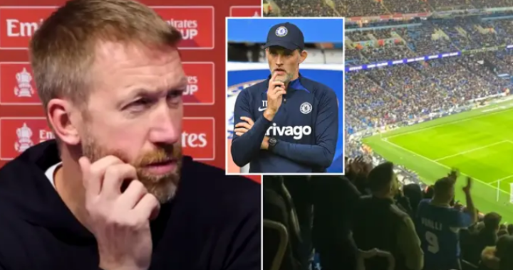 Graham Potter responds to Tuchel chants during Chelsea FA Cup defeat