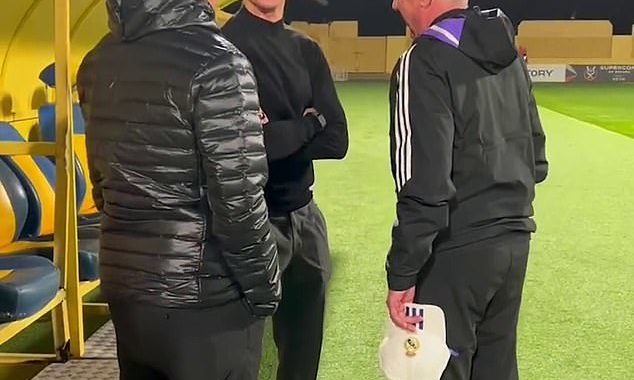 Cristiano Ronaldo attends Real Madrid training in Riyadh and catches up with Carlo Ancelotti