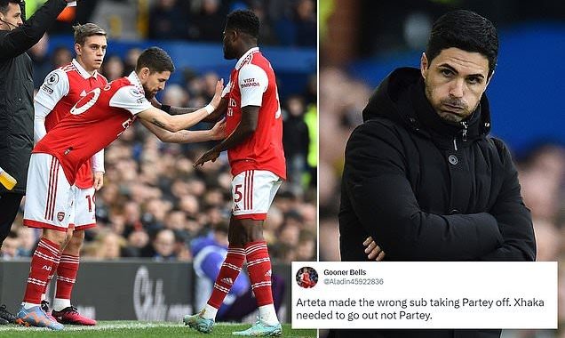 Arsenal fans left baffled as boss Mikel Arteta brings off Thomas Partey for new £12m signing Jorginho just moments before Everton open the scoring
