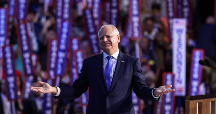 Running mate Tim Walz fires up DNC crowd with football pep talk