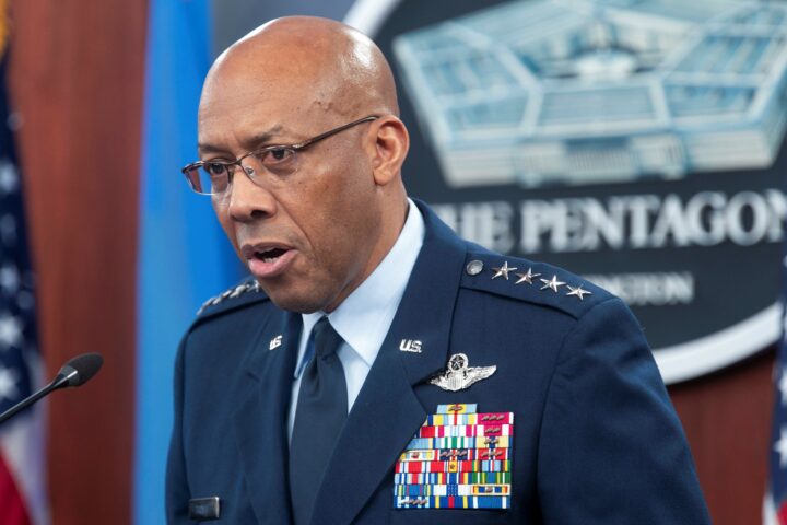 FILE - Chairman of the Joint Chiefs of Staff Gen. CQ Brown speaks during a press briefing, April 26, 2024, at the Pentagon in Washington. (AP Photo/Kevin Wolf, File)